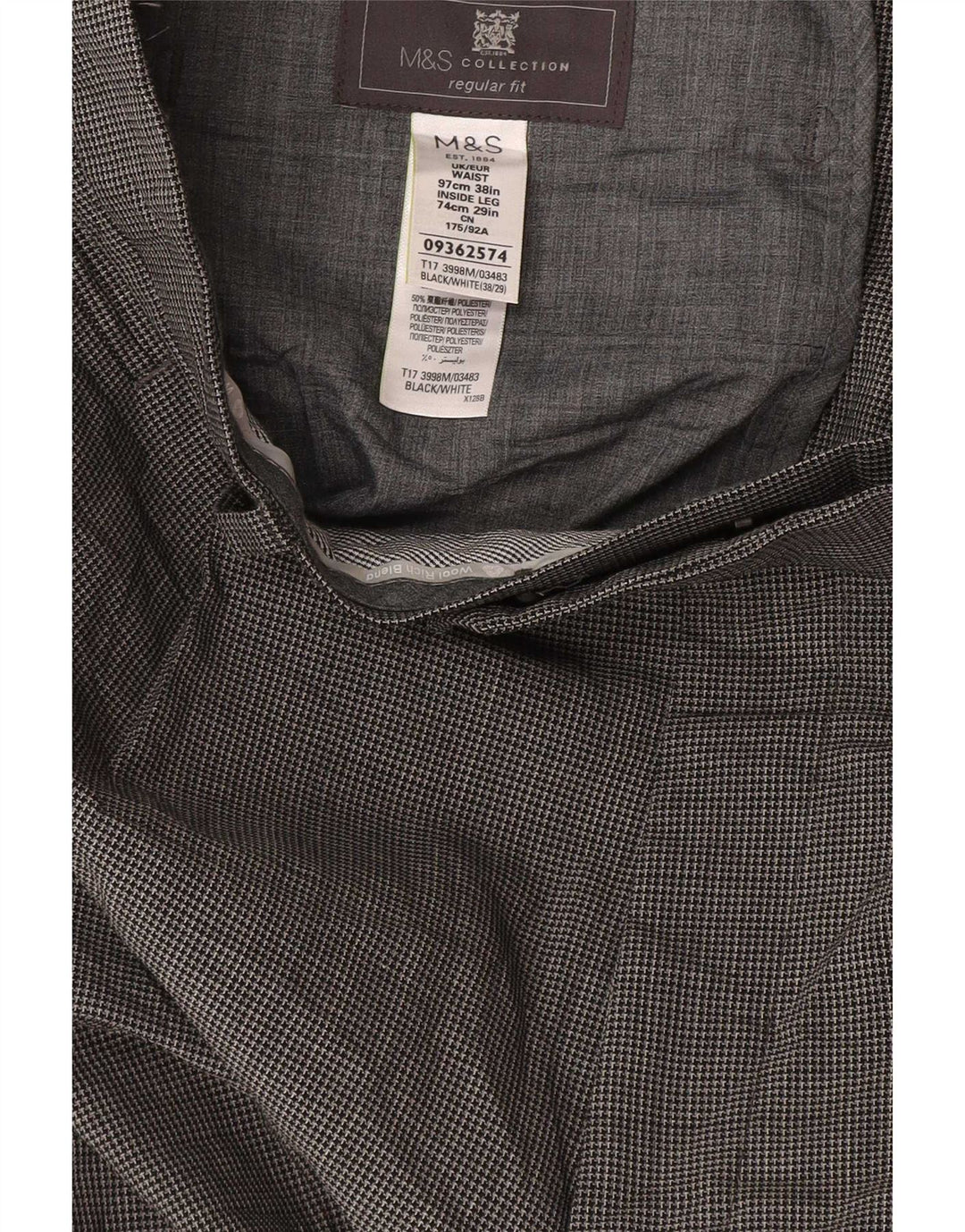 Ανδρικό ίσιο παντελόνι Marks & Spencer W38 L29 Grey Houndstooth