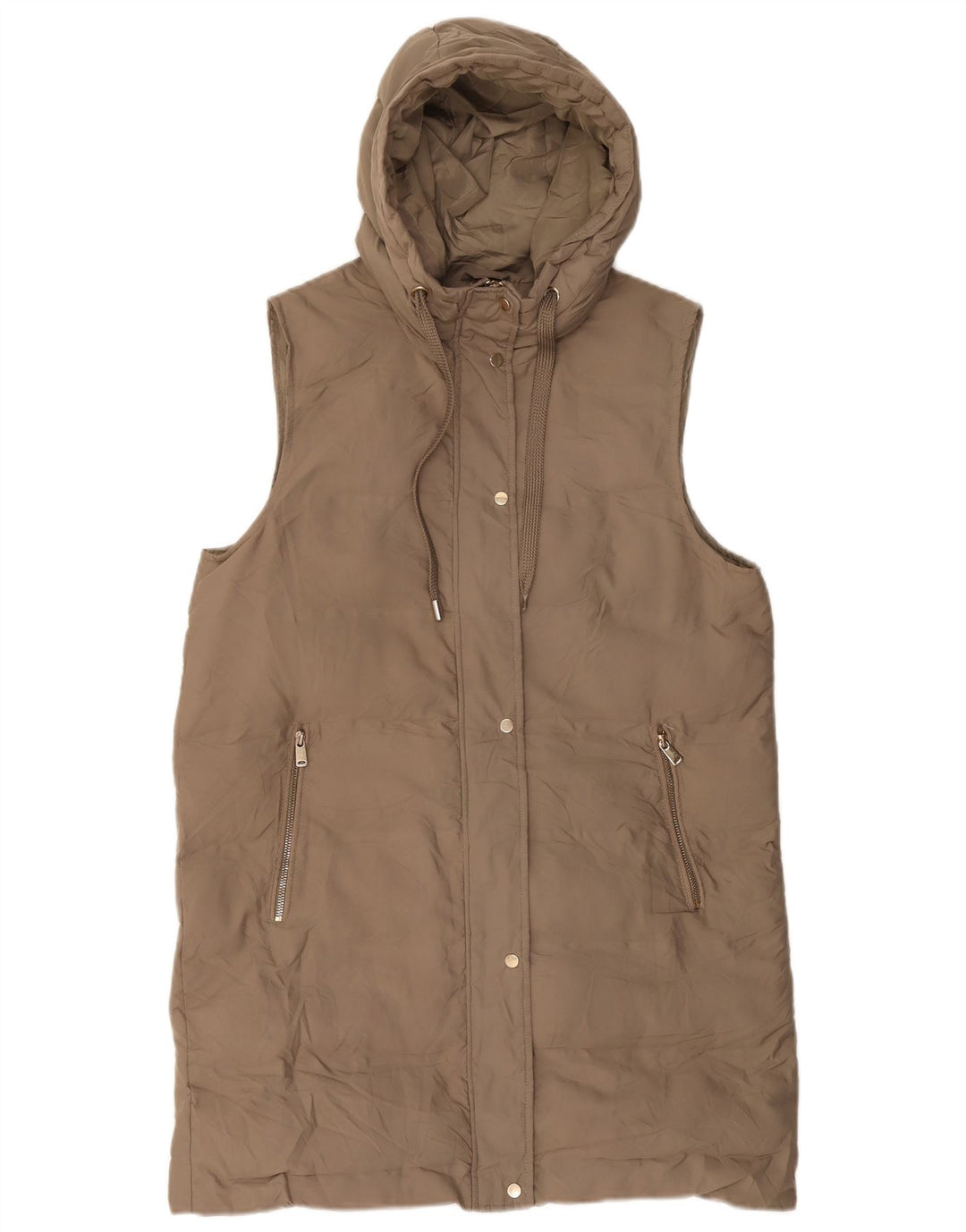 ZARA Γυναικεία Longline με κουκούλα με επένδυση Gilet UK 12 Medium Beige Polyester