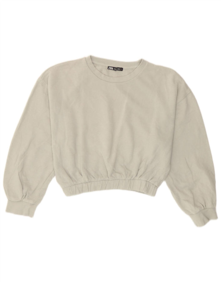 Zara Γυναικεία φούτερ Crop Jumper UK 14 Medium Grey Cotton