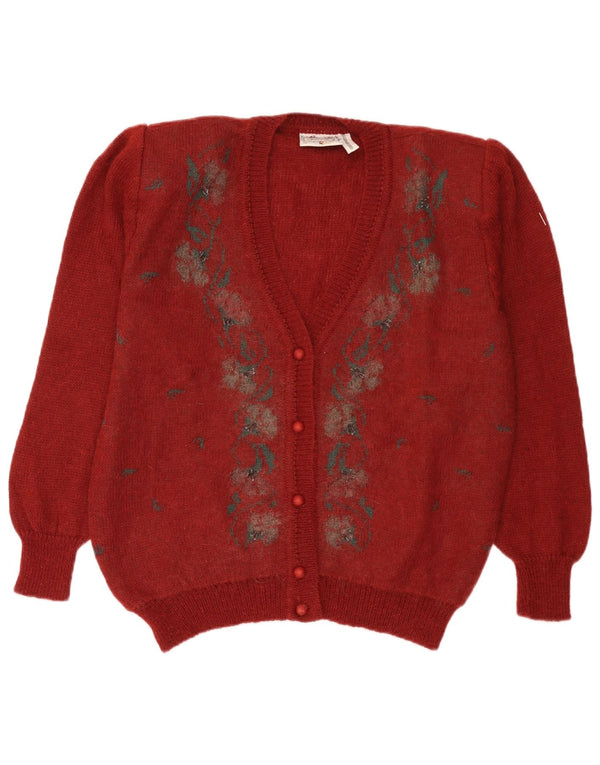 Vintage Γυναικεία Ζακέτα πουλόβερ IT 50 XL Μπορντό Floral Mohair