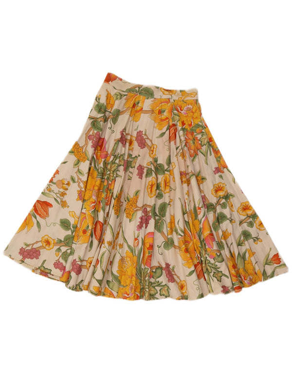 Vintage γυναικεία πλισέ φούστα UK 12 Medium W26 Off White Floral βαμβακερό