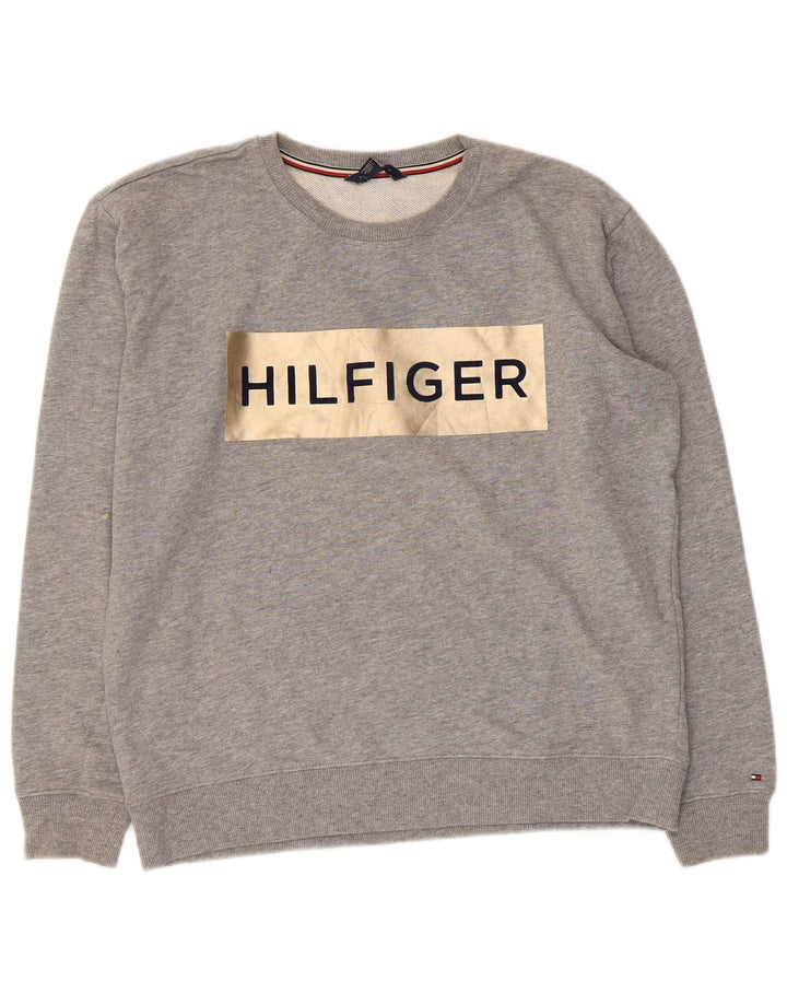 Γραφικό ανδρικό φούτερ Tommy Hilfiger, μεσαίο γκρι βαμβακερό