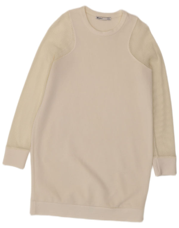 Zara Γυναικεία Φούτερ Jumper Φόρεμα UK 12 Medium Off White