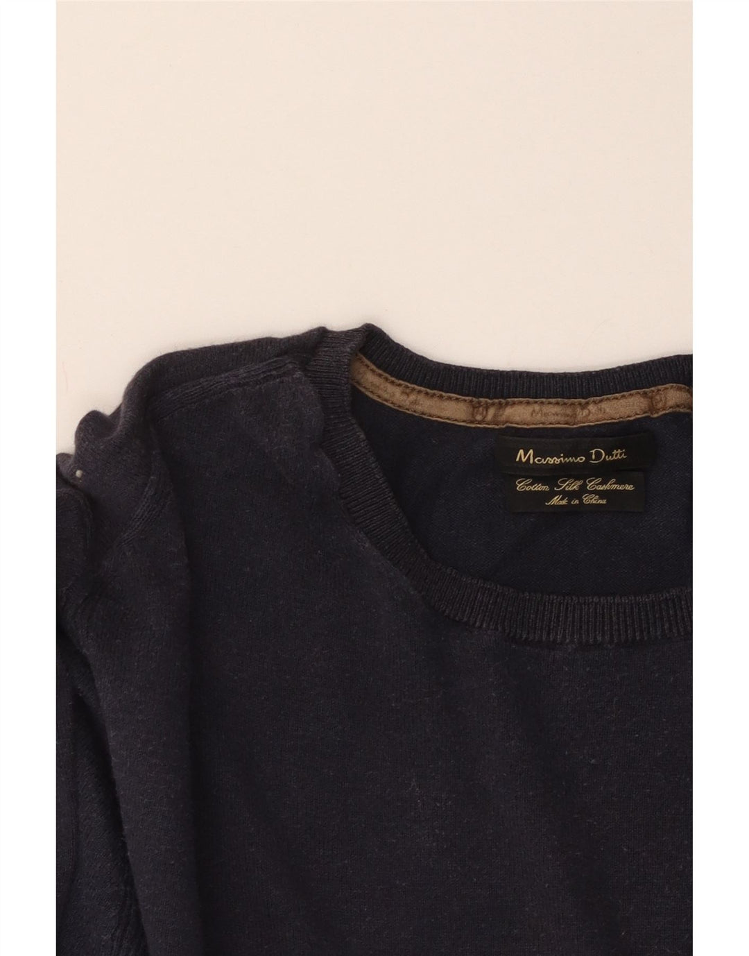 MASSIMO DUTTI Ανδρικό πουλόβερ με λαιμόκοψη, μεσαίο μπλε βαμβακερό