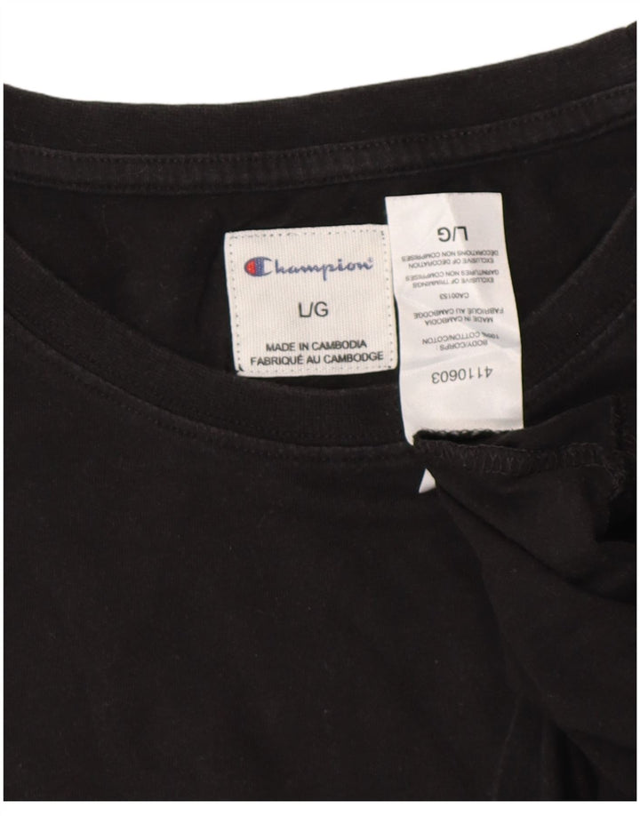 Champion Γυναικείο γραφικό T-Shirt Top UK 16 μεγάλο μαύρο βαμβακερό