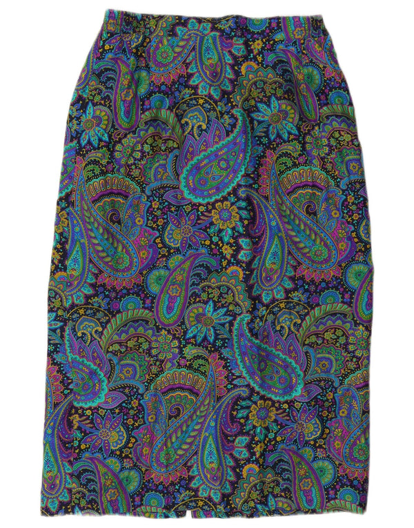 Vintage Womens High Waist Midi Skirt W28 Medium Multicoloured Paisley Silk