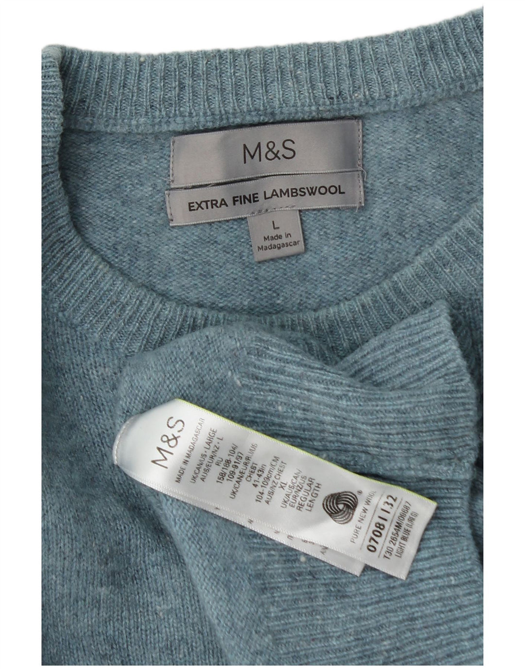 Marks & Spencer Ανδρικό πουλόβερ με λαιμόκοψη, μεγάλο μπλε νέο μαλλί