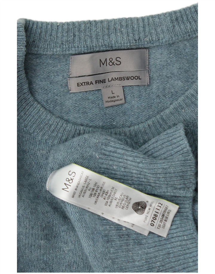 Marks & Spencer Ανδρικό πουλόβερ με λαιμόκοψη, μεγάλο μπλε νέο μαλλί