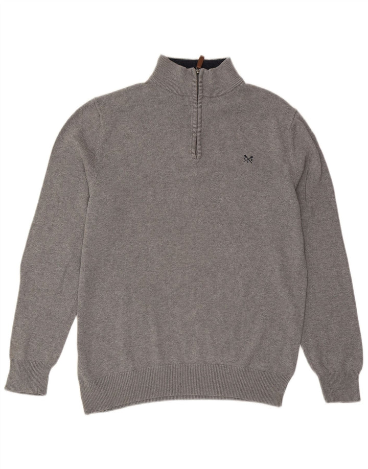 Ανδρικό πουλόβερ με φερμουάρ Crew Clothing, μεγάλο γκρι βαμβακερό