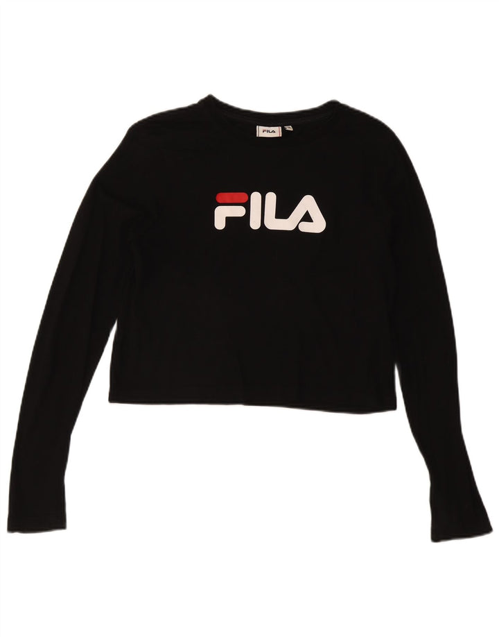 FILA Γυναικείο Crop Graphic Top Μακρυμάνικο UK 14 Medium Black