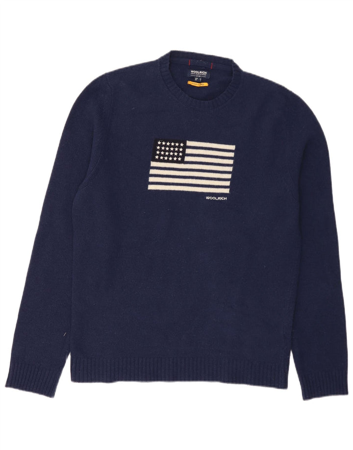 Ανδρικό πουλόβερ Woolrich Graphic Crew Neck Jumper Medium Navy Blue Wool USA