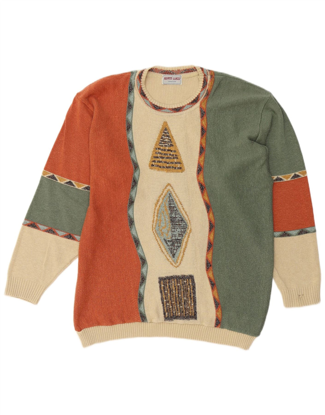 BERTO LUCCI Ανδρικό πουλόβερ με λαιμόκοψη μεγάλο, πολύχρωμο γεωμετρικό