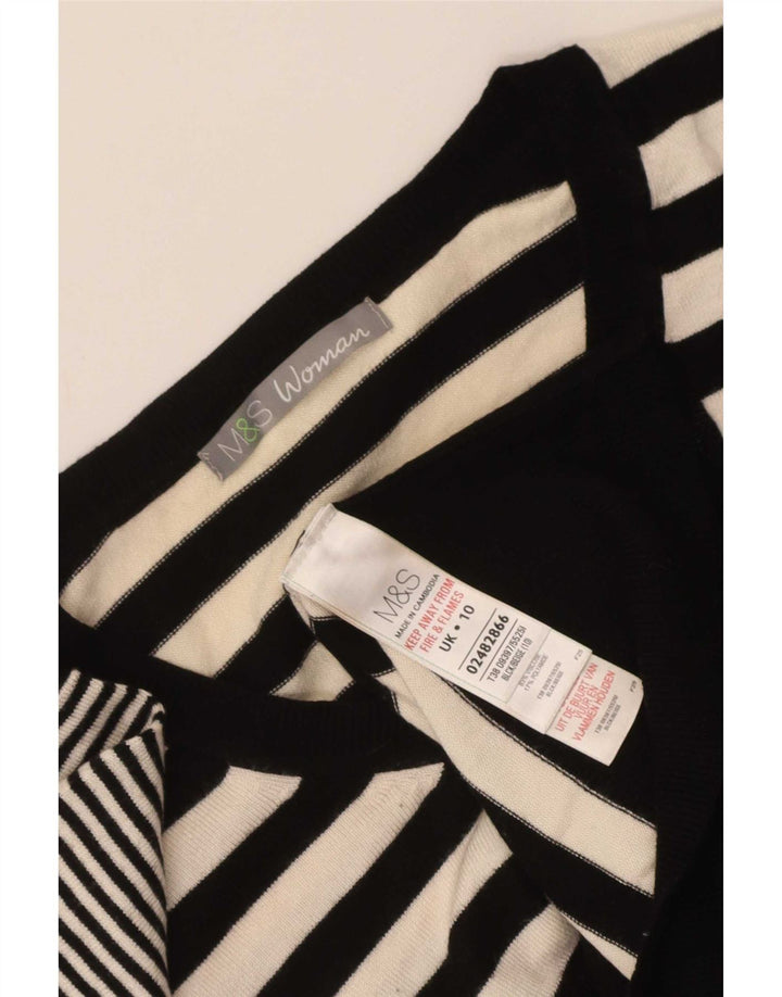 Marks & Spencer Γυναικείο πουλόβερ με λαιμόκοψη με V λαιμόκοψη UK 10 Small Black ριγέ