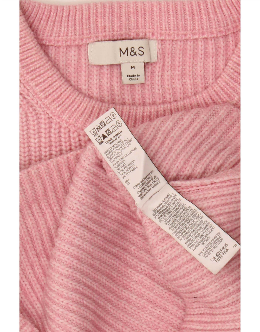 Marks & Spencer Γυναικείο πουλόβερ με λαιμόκαυστο UK 14 Medium Pink Polyester