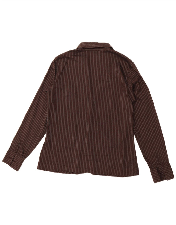 TRUSSARDI JEANS Γυναικείο επίσημο πουκάμισο UK 16 μεγάλο καφέ ριγέ βαμβακερό