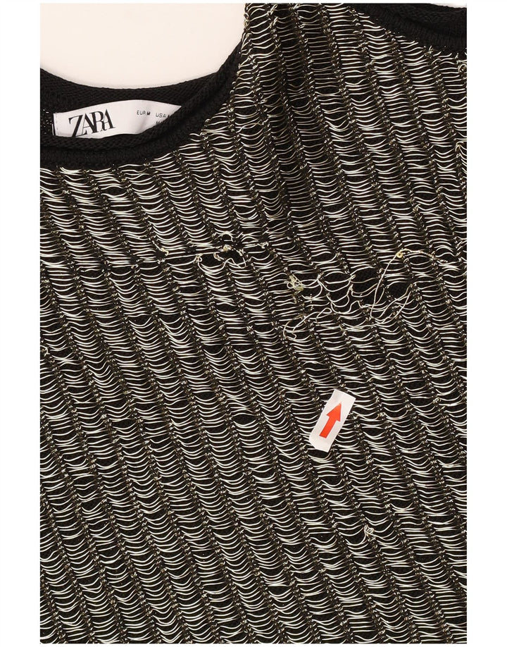 Zara Γυναικείο γιλέκο Crop UK 12 μεσαία μαύρη ριγέ βισκόζη