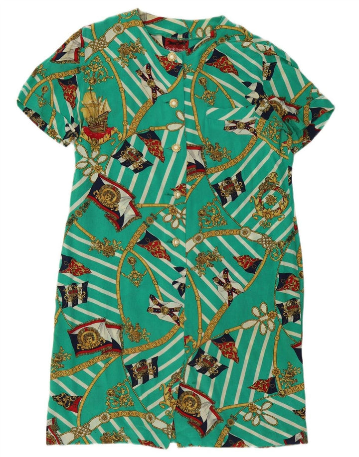 VINTAGE Womens Abstract Pattern Shirt Dress IT 46 Large Green