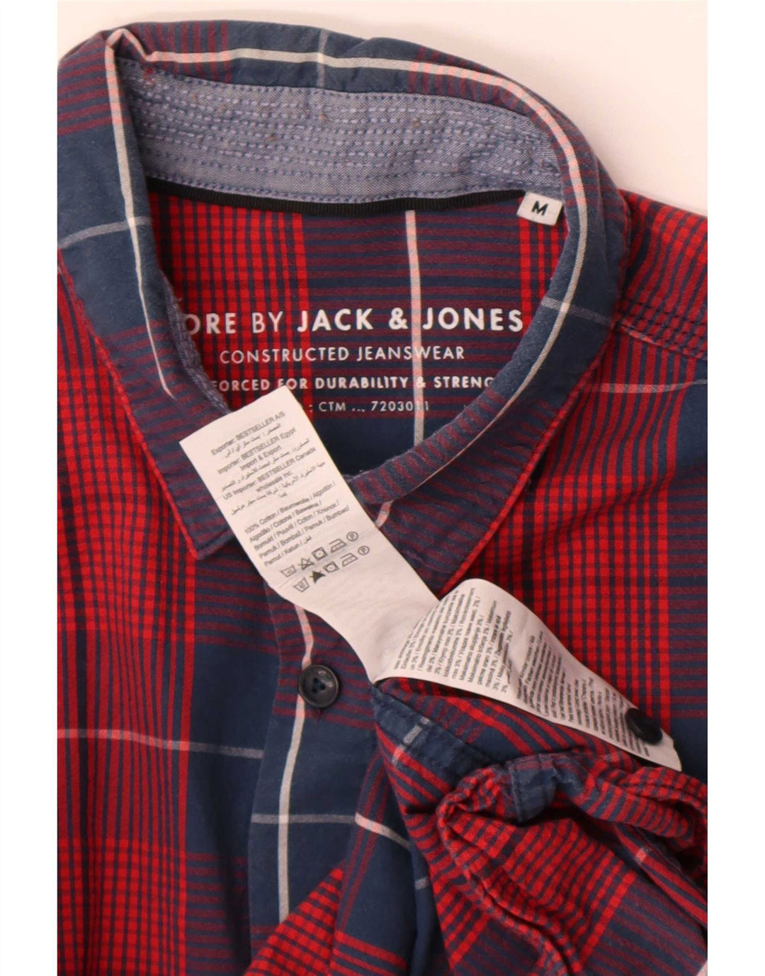 Ανδρικό κοντομάνικο πουκάμισο Jack & Jones, μεσαίο κόκκινο καρό βαμβακερό