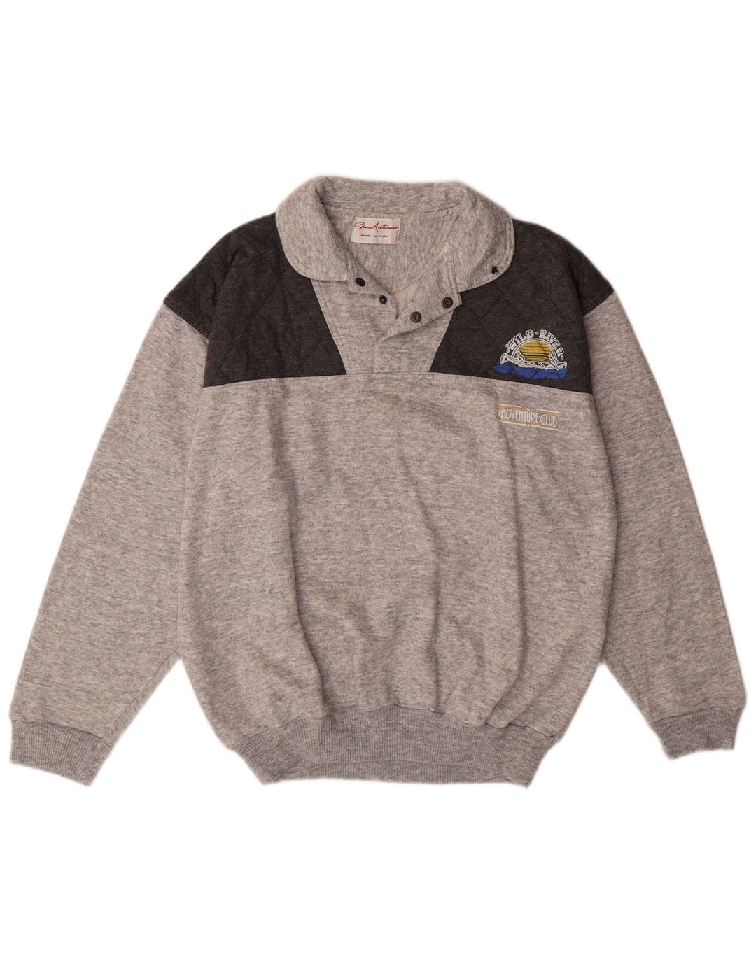 VINTAGE Ανδρικό φούτερ πόλο με λαιμόκοψη, βαμβακερό, μεγάλο γκρι χρώμα