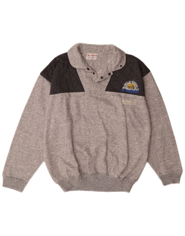 VINTAGE Ανδρικό φούτερ πόλο με λαιμόκοψη, βαμβακερό, μεγάλο γκρι χρώμα