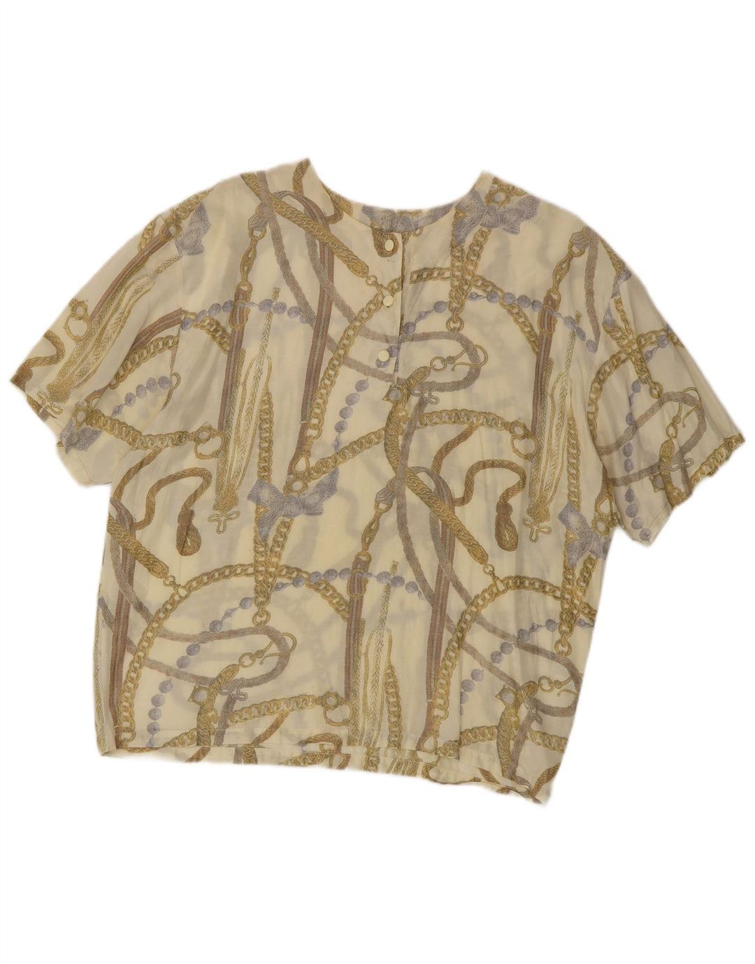 VINTAGE Γυναικεία Abstract Pattern Μπλούζα Top UK 16 Large Beige Acrylic