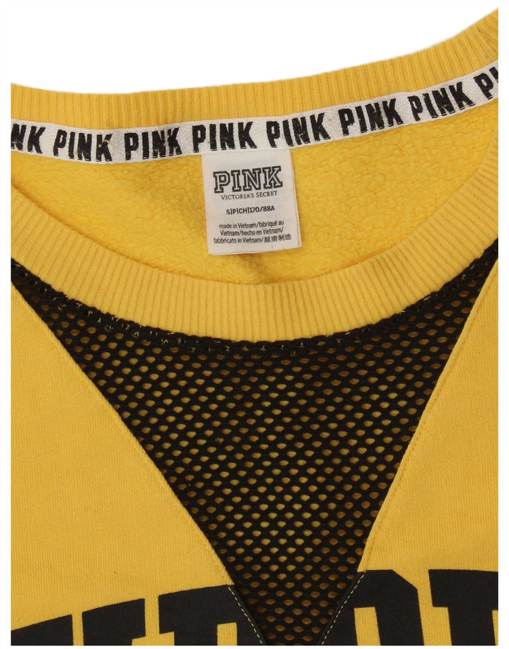 VICTORIAS SECRET Γυναικείο ροζ γραφικό φούτερ Jumper UK 10 Small Yellow