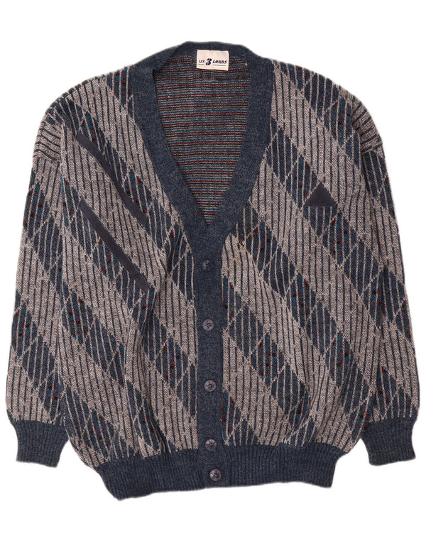 Ανδρικό πουλόβερ vintage ζακέτα XL Navy μπλε γεωμετρικό ακρυλικό