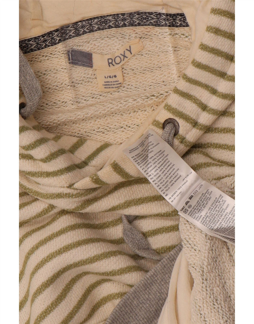 ROXY Γυναικείο μπλουζάκι με κουκούλα μεγάλου μεγέθους UK 16 Μεγάλο, σε ανοιχτό λευκό βαμβακερό ριγέ