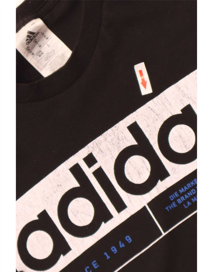 Ανδρικό T-Shirt με τρεις ρίγες γραφικό τοπ Adidas, μεσαίο μαύρο βαμβακερό