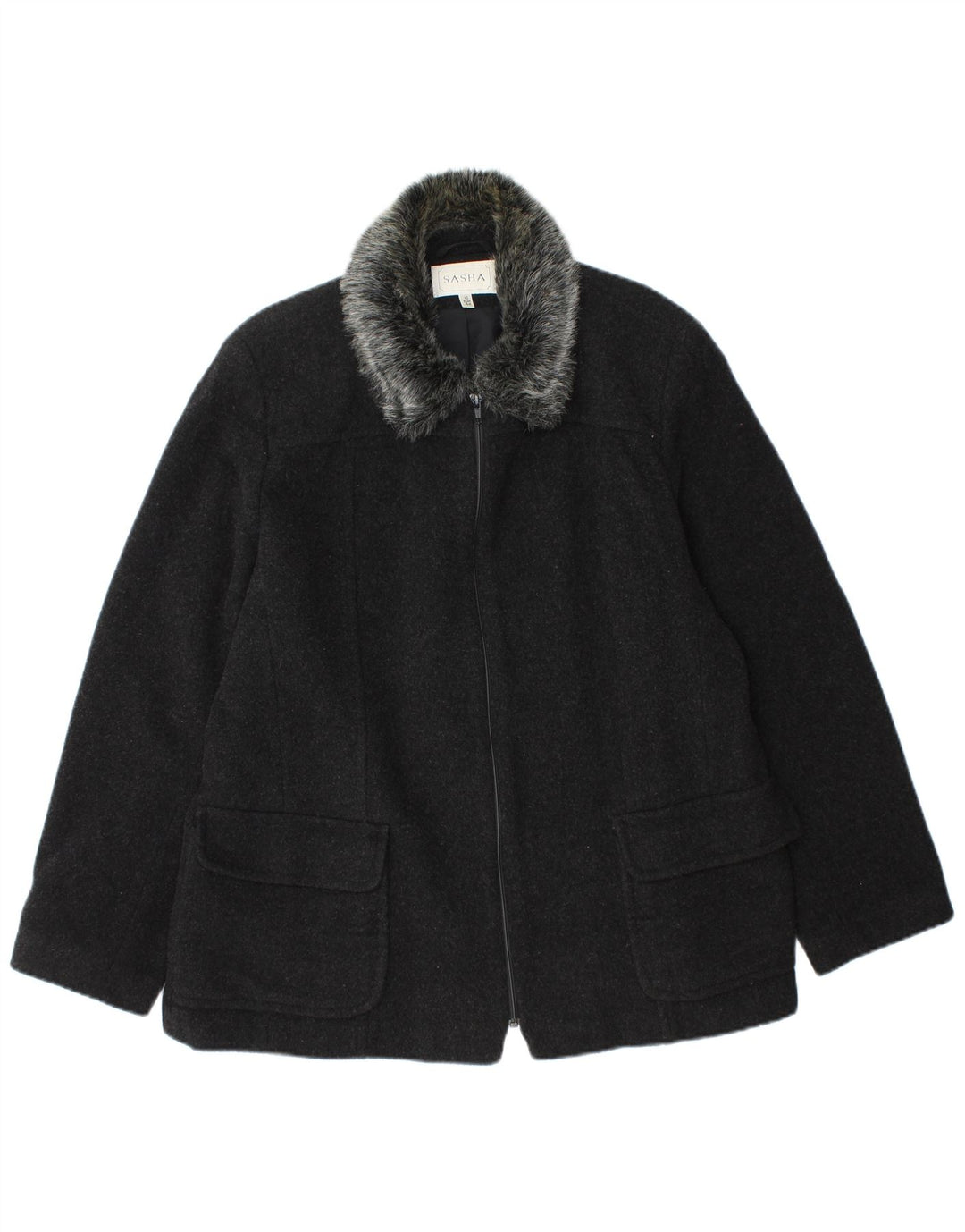 Sasha Γυναικείο Bomber Jacket UK 16 Large Black Wool