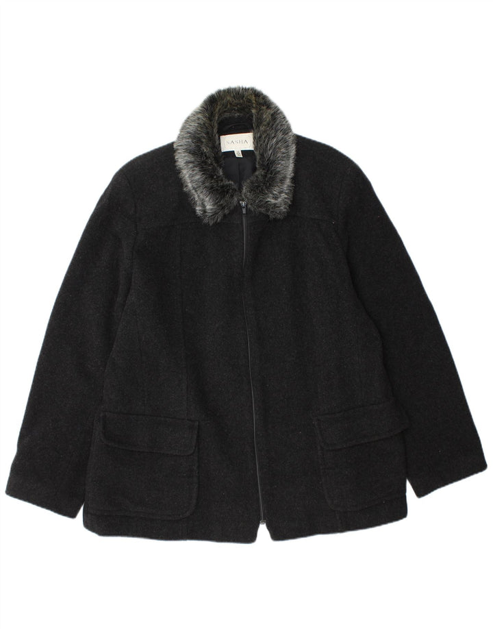 Sasha Γυναικείο Bomber Jacket UK 16 Large Black Wool