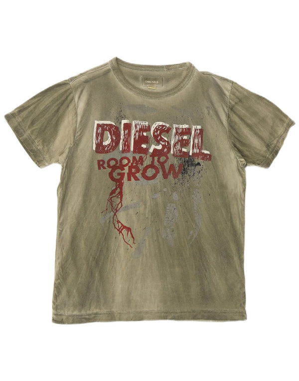 Diesel γυναικείο γραφικό μπλουζάκι UK 14 Large Khaki Tie Dye Cotton