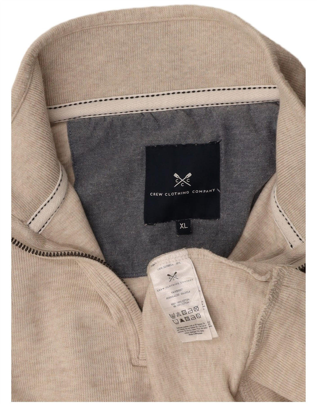 CREW CLOTHING Ανδρικό πουλόβερ με φερμουάρ XL Μπεζ βαμβακερό