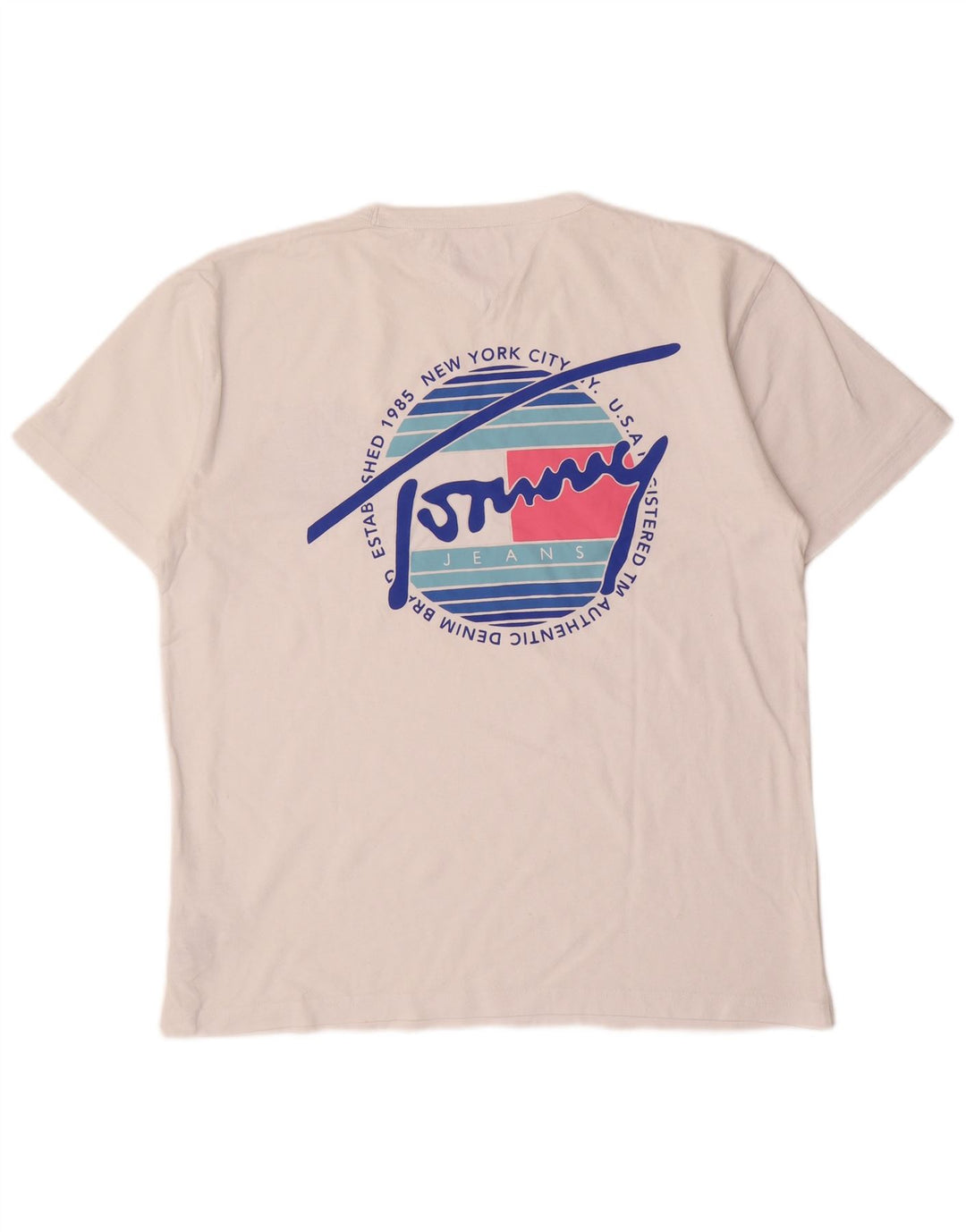 TOMMY HILFIGER Ανδρικό γραφικό T-Shirt Top μεγάλο λευκό βαμβακερό