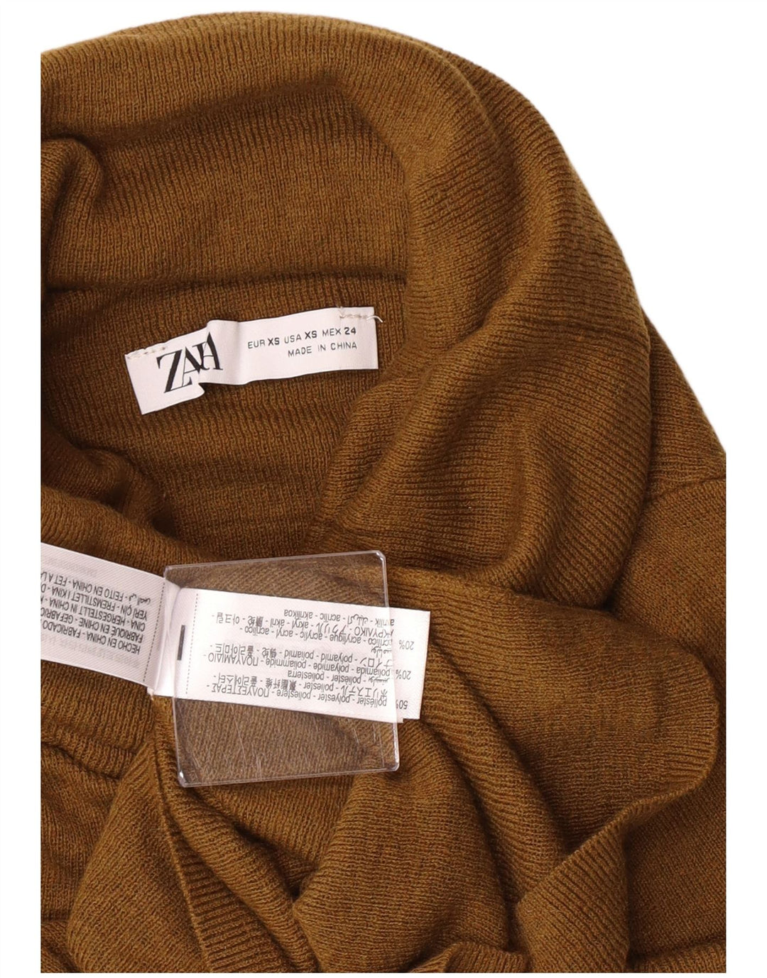 Zara Γυναικείο πουλόβερ με ρολό λαιμόκοψη UK 4 XS Χακί Πολυεστέρας