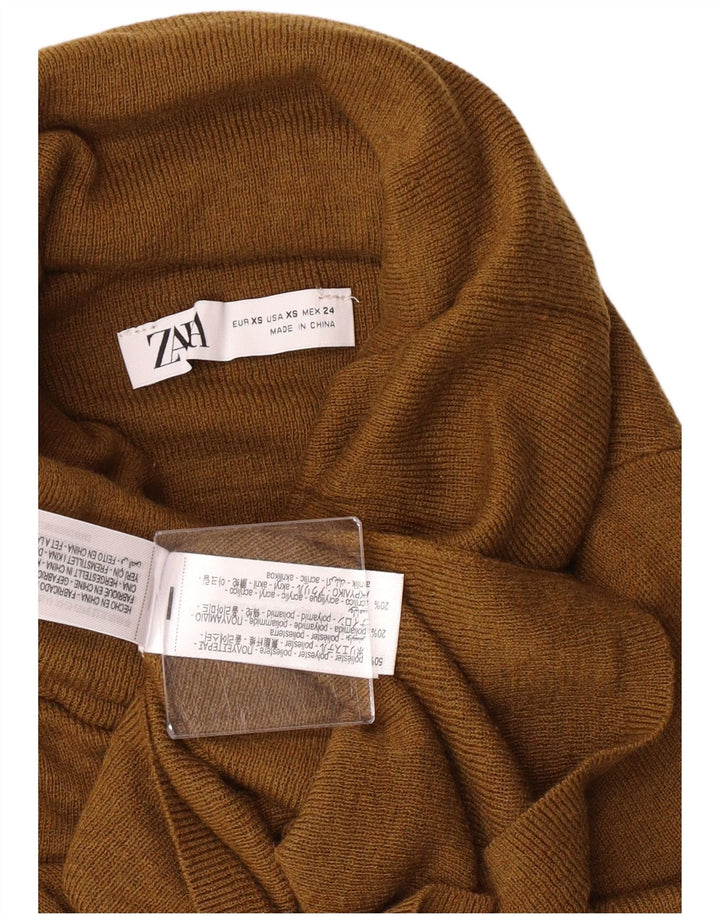 Zara Γυναικείο πουλόβερ με ρολό λαιμόκοψη UK 4 XS Χακί Πολυεστέρας