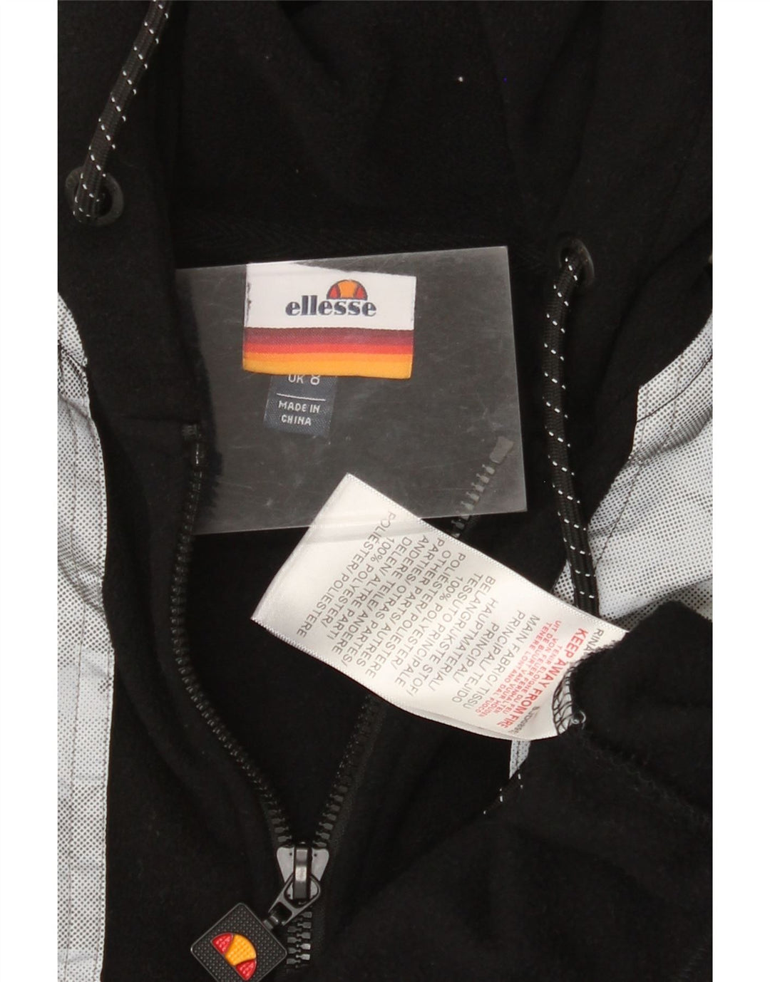 ELLESSE Γυναικεία κουκούλα με φερμουάρ με λαιμόκοψη φλις άλμα UK 8 Small Black Colourblock