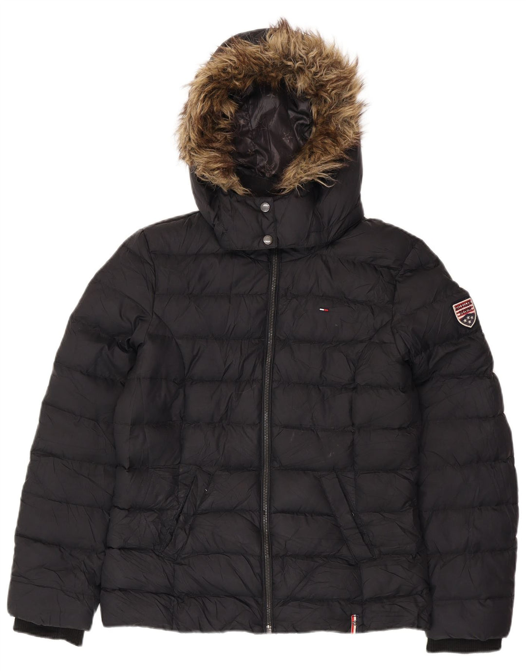 TOMMY HILFIGER Γυναικείο μπουφάν με κουκούλα UK 16 μεγάλο μαύρο πολυεστέρα