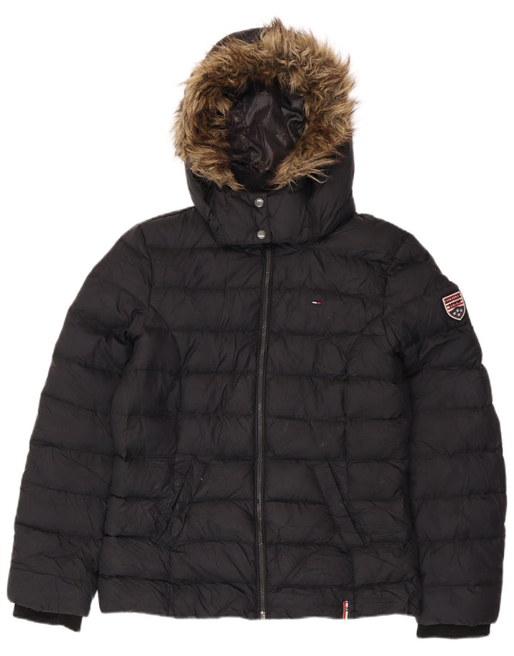 TOMMY HILFIGER Γυναικείο μπουφάν με κουκούλα UK 16 μεγάλο μαύρο πολυεστέρα