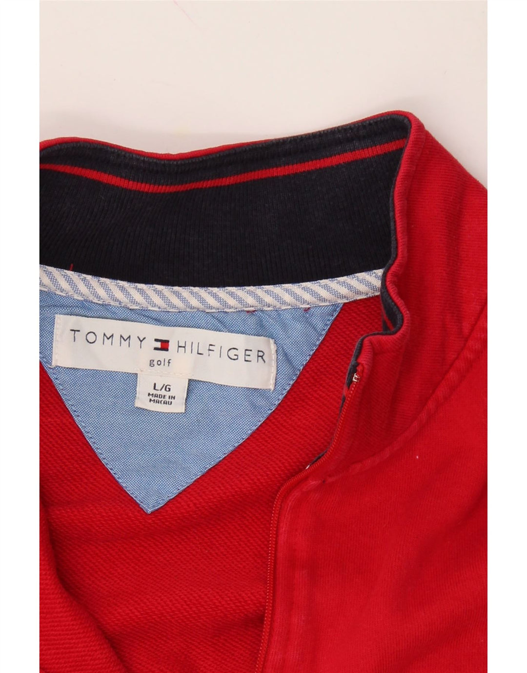 TOMMY HILFIGER Mens Zip Neck Sweatshirt Jumper Large Red Cotton Vintage Tommy Hilfiger and Second-Hand Tommy Hilfiger from Messina Hembry 