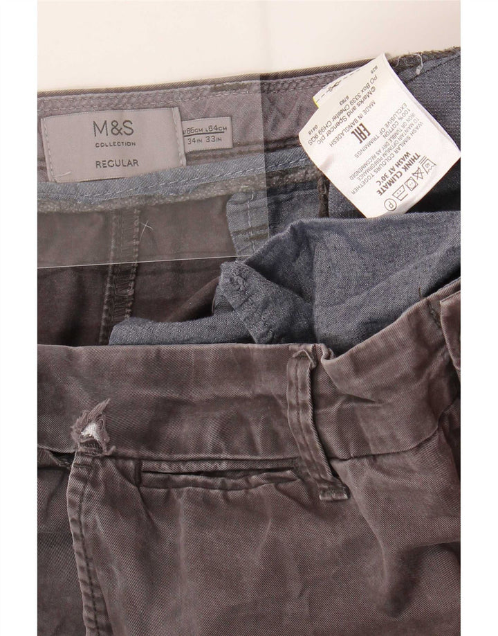 Marks & Spencer Ανδρικό παντελόνι Chino Regular W34 L33 Γκρι βαμβακερό