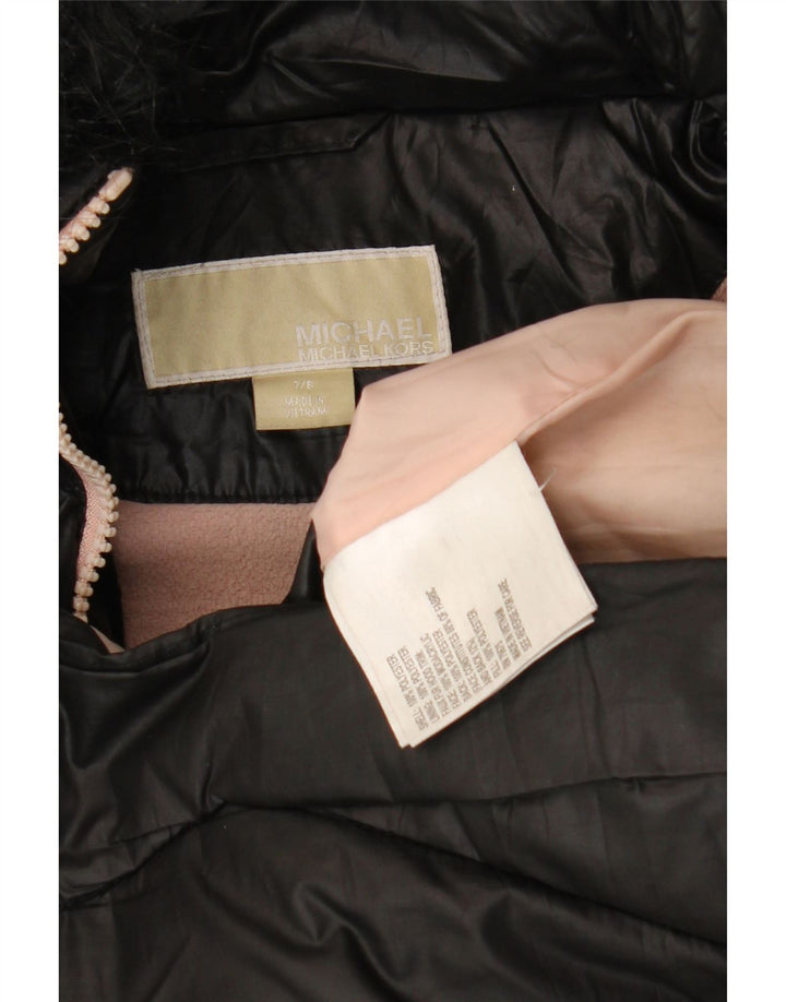 MICHAEL KORS Κοριτσίστικο μπουφάν με κουκούλα με επένδυση 7-8 ετών μαύρο πολυεστέρα