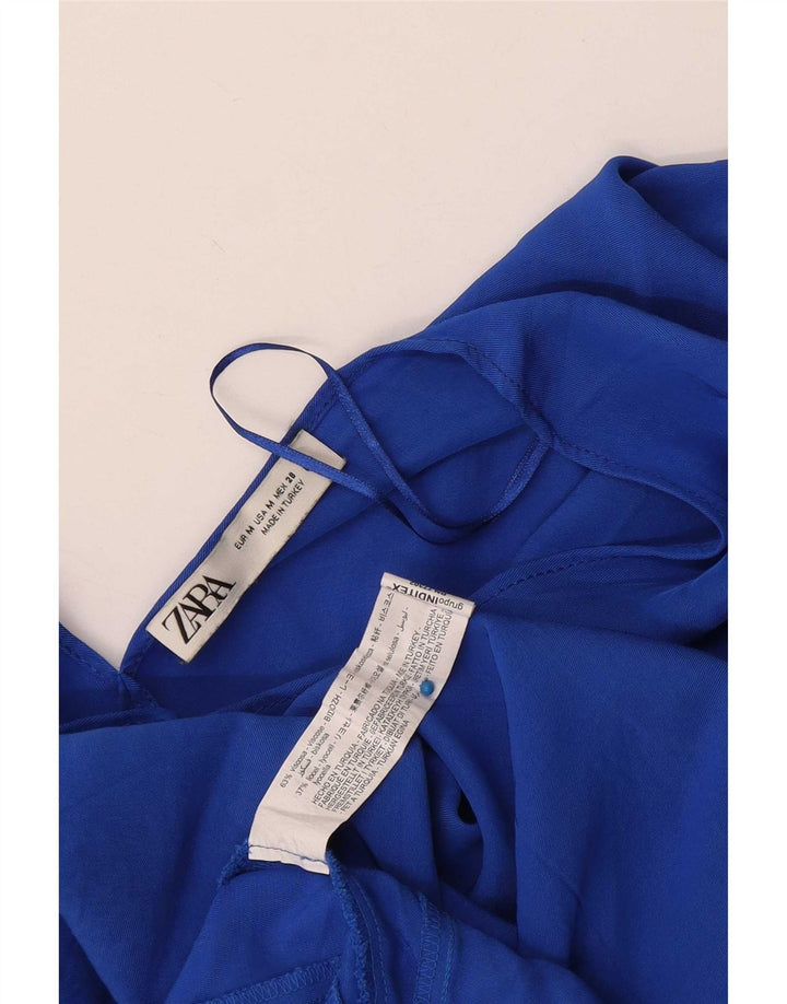 Zara Γυναικεία Μπλούζα Oversized Crop Top UK 14 Medium Blue Viscose
