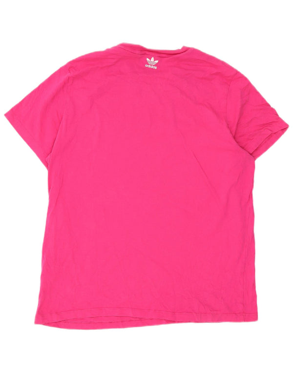 Γυναικείο γραφικό T-Shirt Adidas Top UK 16 μεγάλο ροζ βαμβακερό