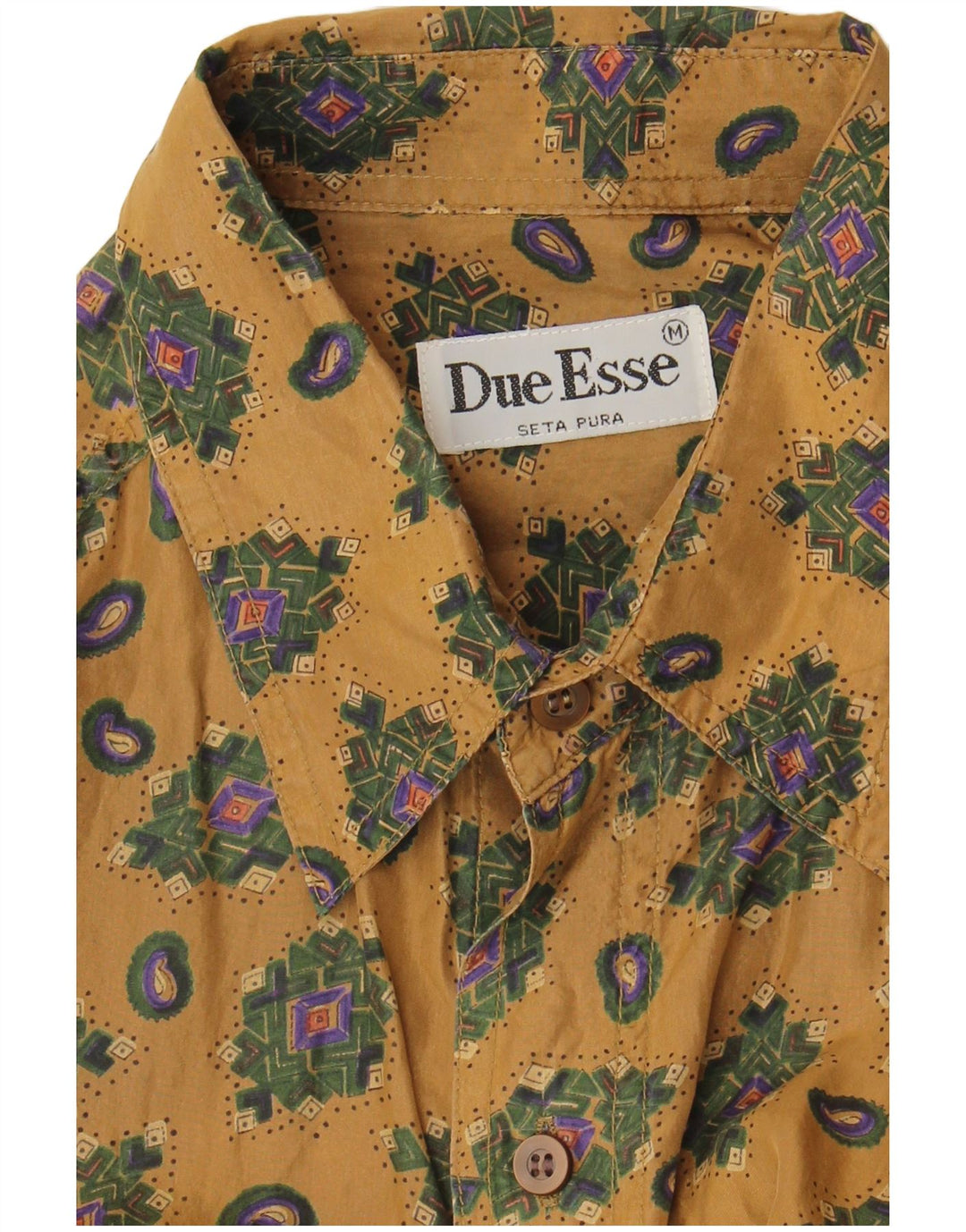 Vintage Ανδρικό κοντομάνικο πουκάμισο Μεσαίο μπεζ γεωμετρικό μετάξι