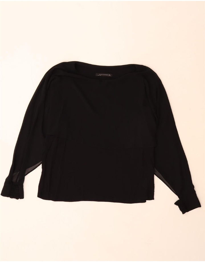 Γυναικεία μακρυμάνικη μπλούζα ZARA τοπ UK 14 Large Black Polyester