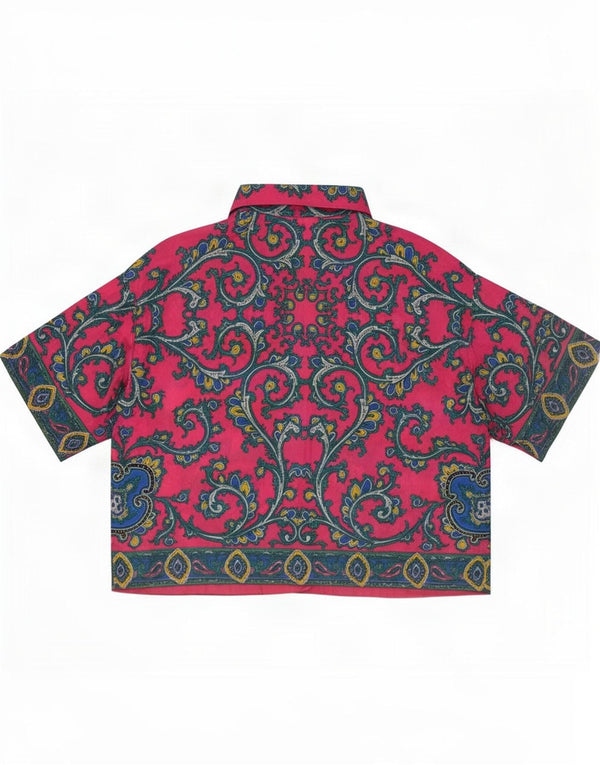 Vintage γυναικείο κοντομάνικο μπλούζα UK 10 Small Pink Paisley