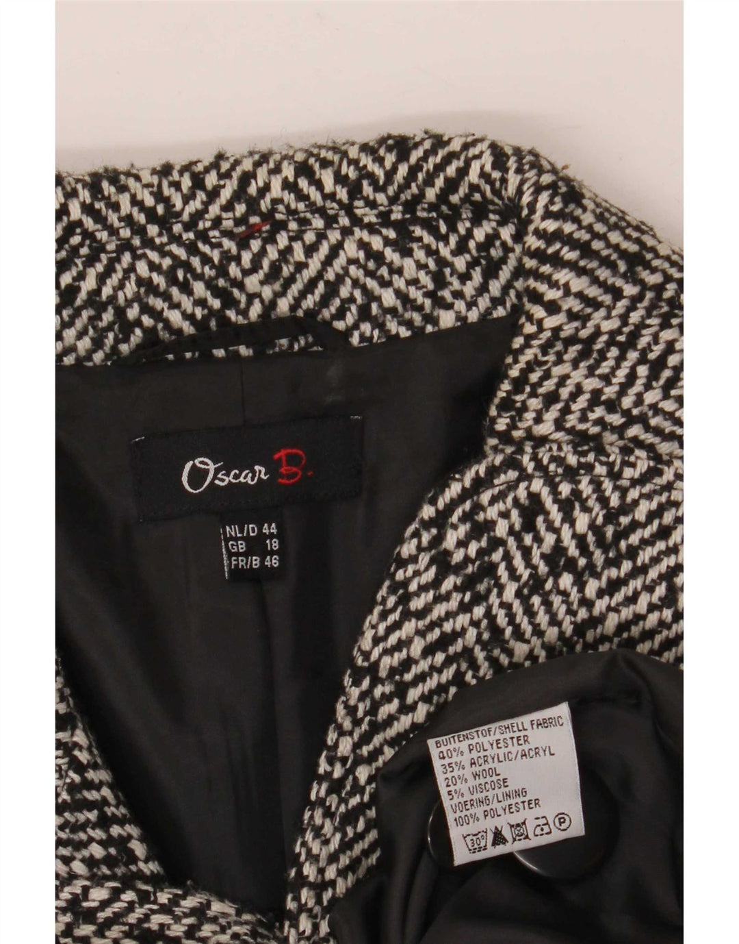 Oscar B Γυναικείο μπουφάν blazer UK 18 XL Μαύρο Chevron Πολυεστέρας