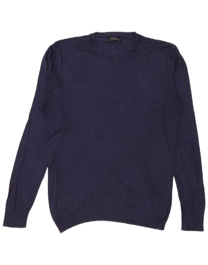 Ανδρικό πουλόβερ Zara Crew Neck Jumper Μεγάλο Navy Blue