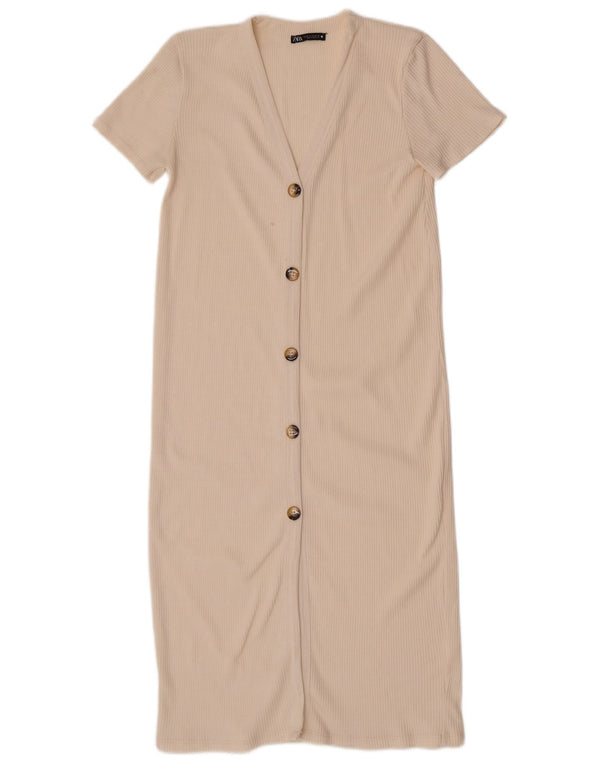 Zara Γυναικείο Bodycon Φόρεμα UK 12 Medium Off White